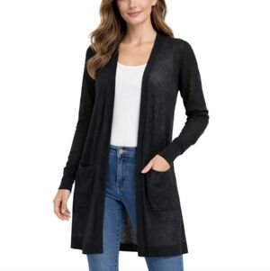 Halogen Nordstrom Slide Slit Black Open Cardigan, Linen Blend, MP, Closet Staple